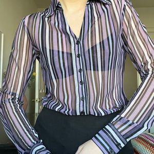Vintage 90’s New York & Company Sheer Striped Purple and Black Blouse